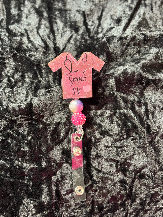 Pink “Scrub Life” badge reel | Scrub life |